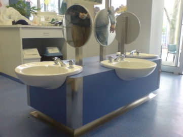 PURPOSE BUILT 3 BOWL VANITY WITH MIRRORS FOR KINDERGARTEN