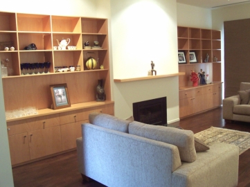 European Beech display cabinets with centre mantle piece