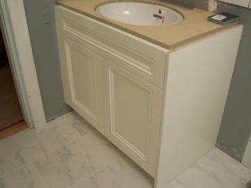 2pac painted vanity with handmade box overlay doors and front panel